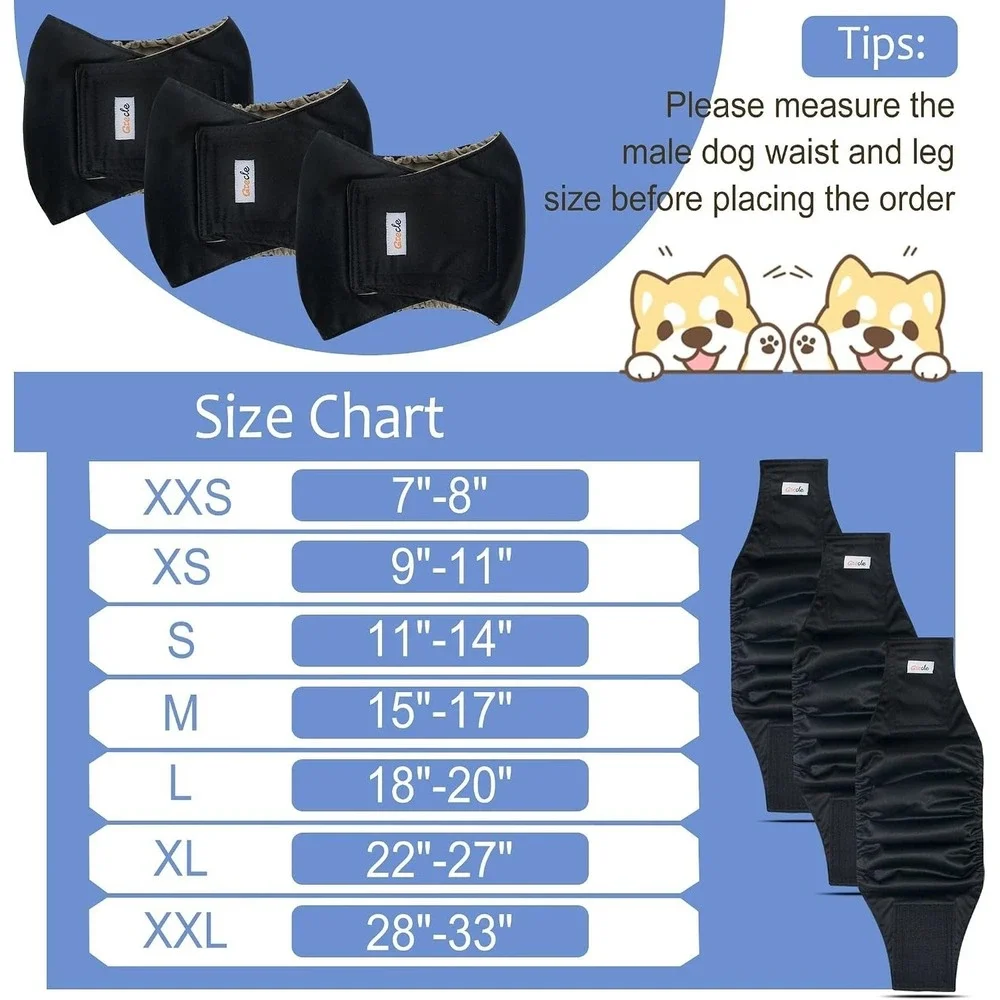 5 Pack Black Reusable Dog Diapers Male High Absorbing sz XS (Girth 9